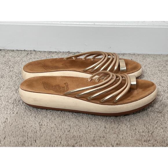 Ancient Greek Hypatia Leather Comfort Strappy Sandals Brown/Metallic Womens 35 - Picture 4 of 10